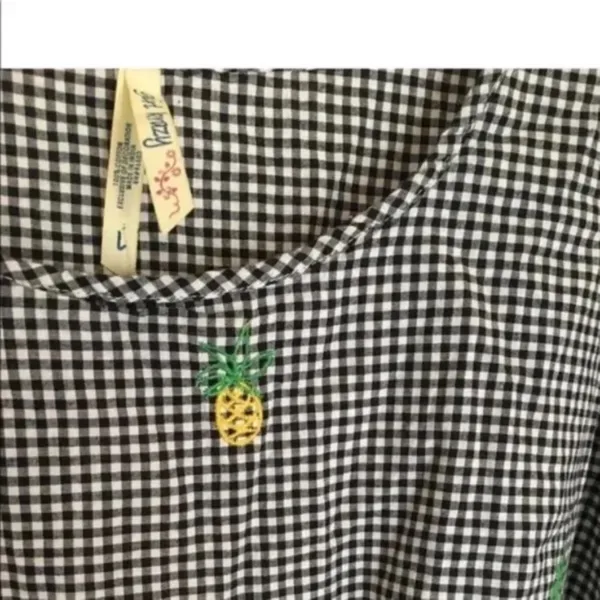 Girl Krazy Gingham Plaid Pineapple Print Peplum Blouse Women Size Large - Image 3