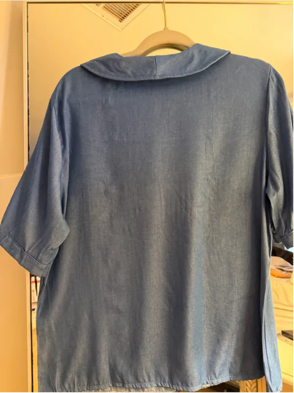 NEW Short Sleeve Pullover Tops Comfy Loose Peter Pan Lapel Collar XL - Image 2
