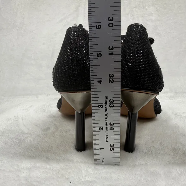 Franco Sarto Black Glitter Square Toe Strappy Ankle‎ Strap Sandals Heels 7.5 - Image 6
