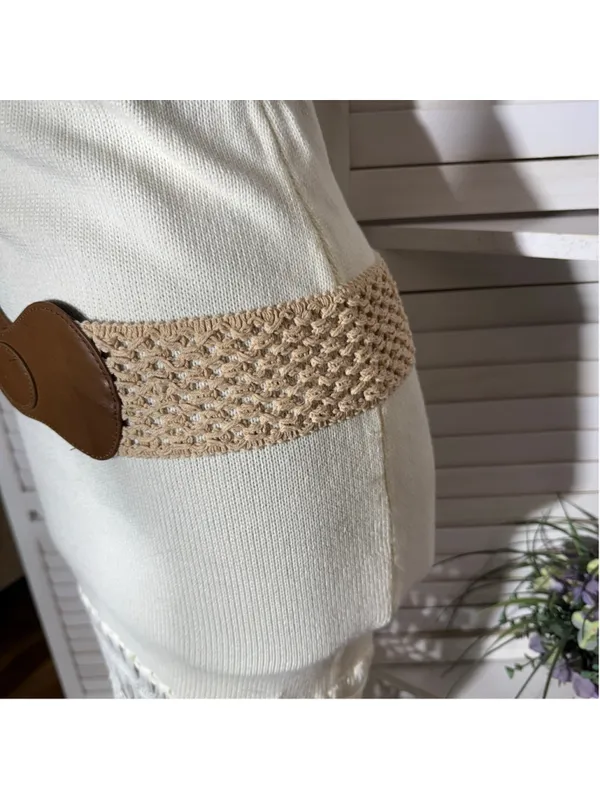 Vintage Y2K cotton knit dress strapless fringes boho coquette coastal cowgirl S - Image 9