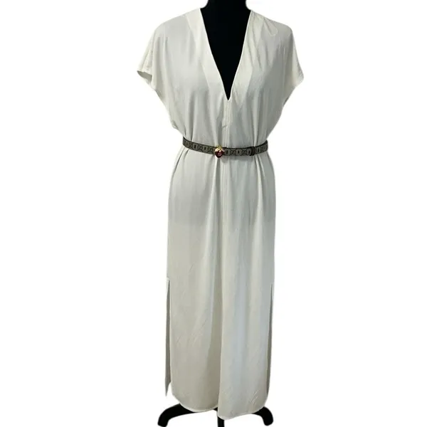 Zara Midi Off White Stretchy Dress(Size Medium) - Image 2