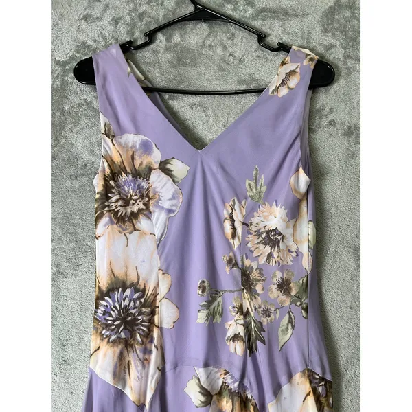 Floral Cowl Neck Midi Dress Lavender Sleeveless A-Line Garden Party Size 6 - Image 4