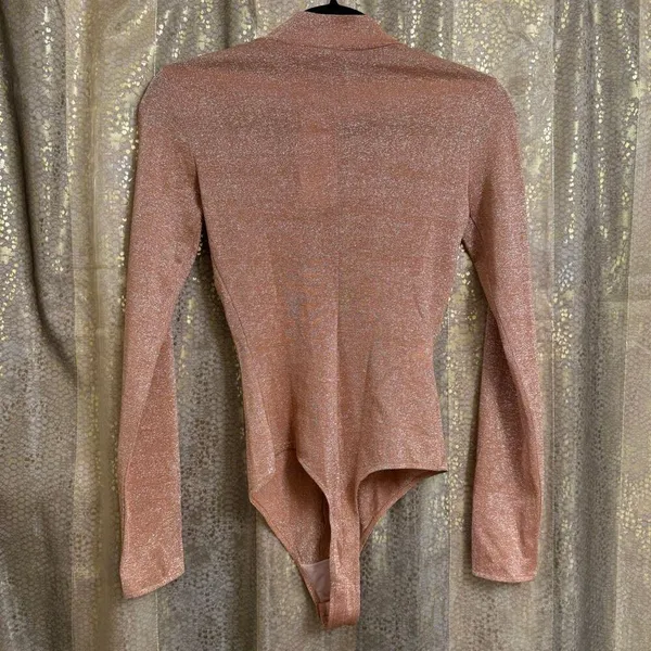 House of CB London Concha Pink Sparkle Cutout Long Sleeve Bodysuit NWT - Image 2