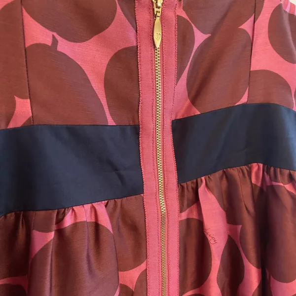 Juicy Couture Pink Brown Apple Print Bubble Hem Silk Mini‎ Dress Size 8 Y2K - Image 6
