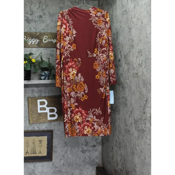 NWT London Times Jersey Knit Floral Sheath Dress Rust Orange / Gold 14 - Image 5
