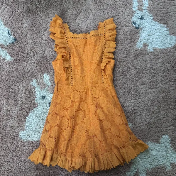 Selfie Leslie Dress Prairie Crochet Frill Dress Sunset Orange Womens M - NO BELT - Image 3