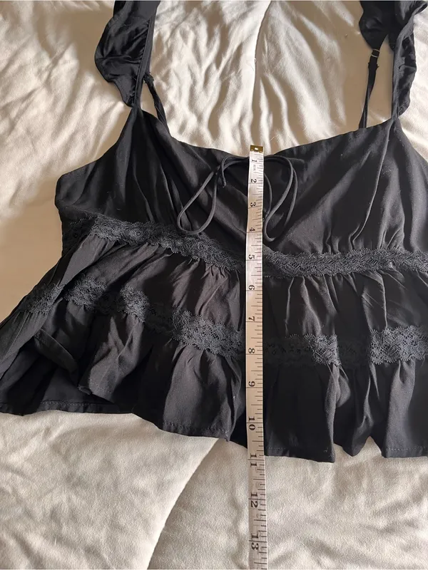 L.A. HEARTS Black Flowy Siren Tier lace Women’s Blouse Tank Top Sz S EUC - Image 6