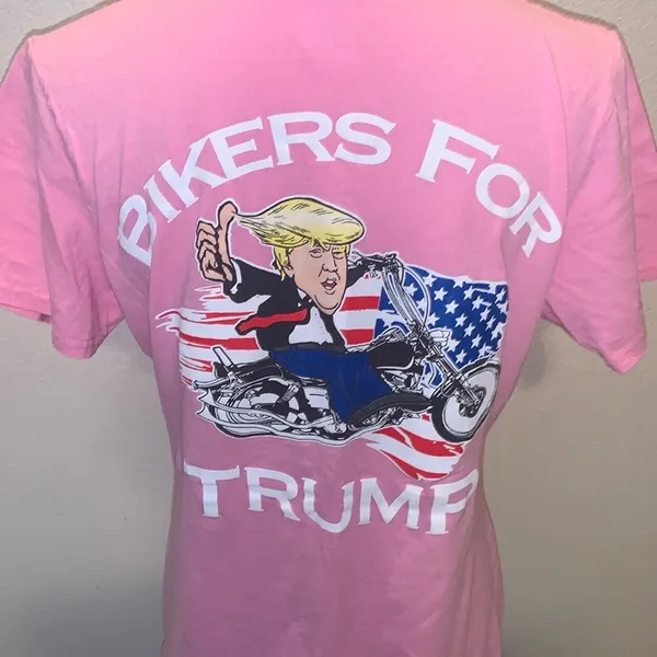 Bikers For Trump Pink V-Neck Women's Short Sleeve Shirt Donald Trump - Image 4