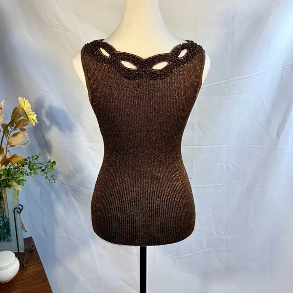 Vintage Cache Beaded Metallic Ribbed Tank Top Size Medium🧡 - Image 7