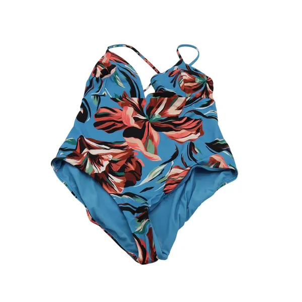 CALIA One Piece Swimsuit Womens 16 Floral Blue Lace Up Back Excellent - Image 2