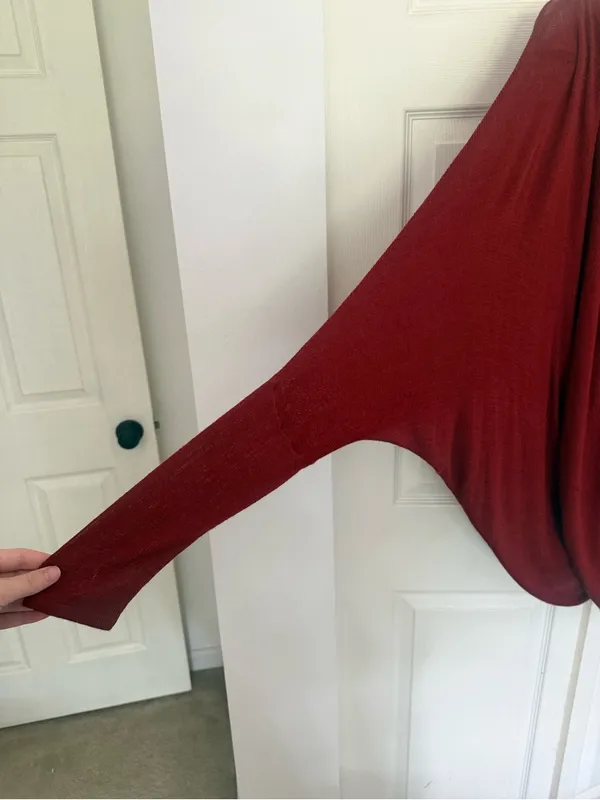 NWT Free People Sheila Hacci Top Mahogany Combo Dark Red Wrap Top Drapey Medium - Image 5