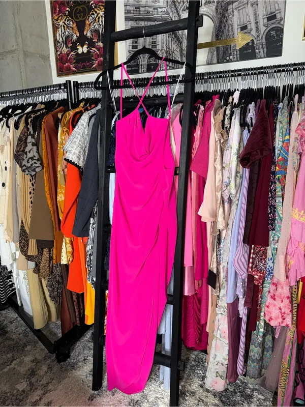 Amanda Uprichard Jasalina Hot Pink Satin Maxi Dress Womens Small EUC - Image 7