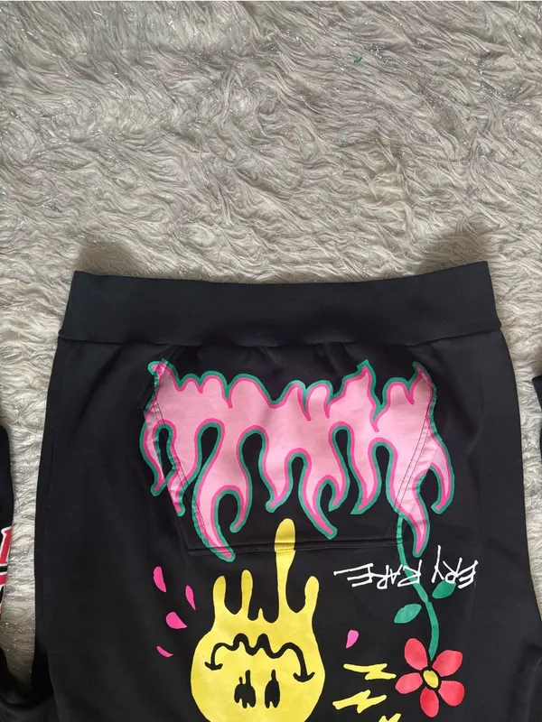 PacSun Black with Yellow, Pink & Green Graphic Unisex Pullover Hoodie Size S - Image 6