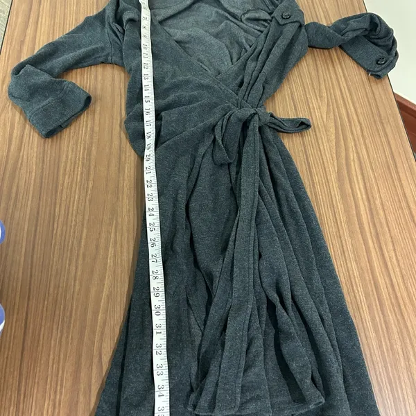 LOFT Black/gray Long Sleeve Wrap Robe with Tie 8 - Image 5