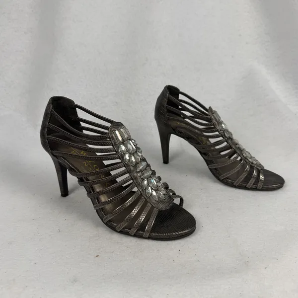 New York Transit Strappy Crystal Heels Women 6M Caged Stiletto Bronze Chic Y2k‎ - Image 3