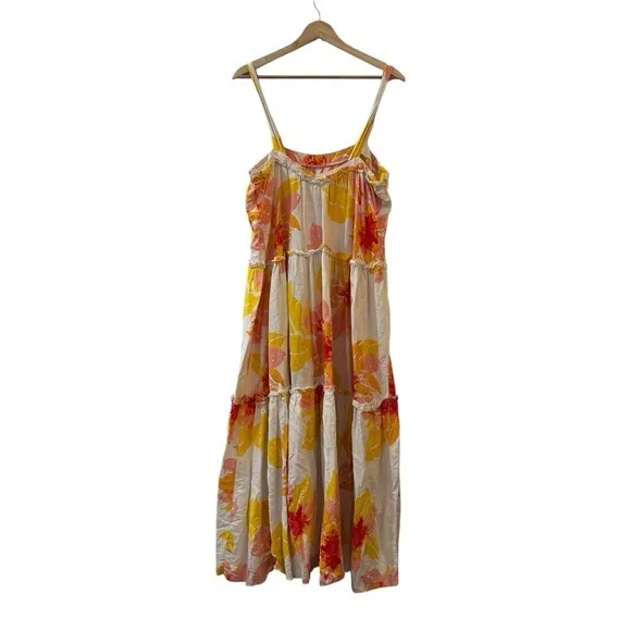 Free People‎ Women's Moonshine Linen Blend Floral Midi Dress Neutral Boho Size M - Image 7
