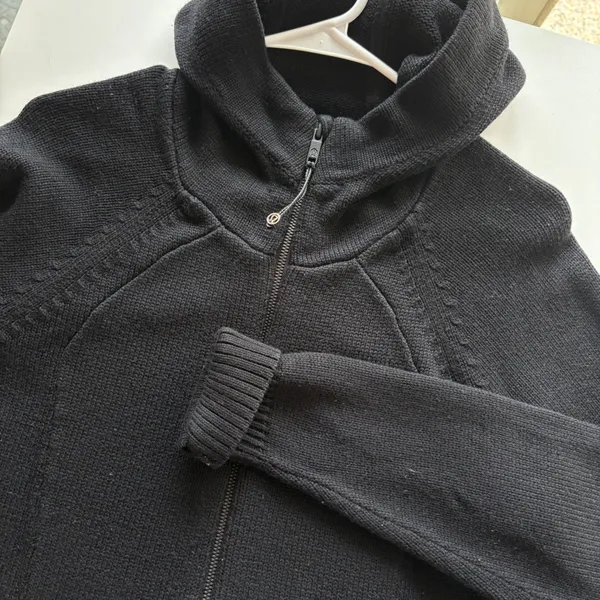 Lululemon‎ Knit Full Zip Hoodie Women Black Cashmere Blend Ribbed Sweater - Image 9