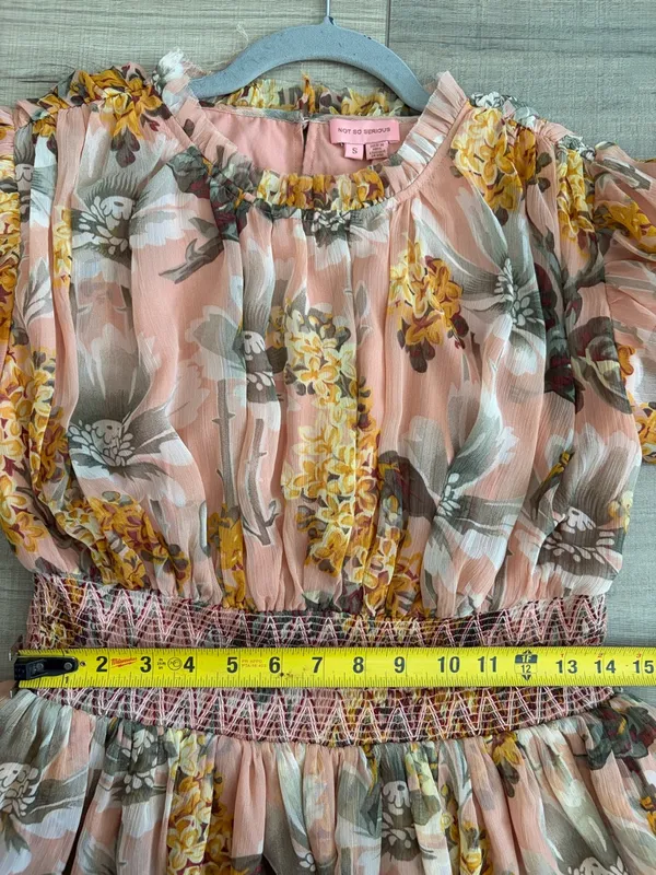 Anthropologie Not So Serious Amaranth Puff Sleeve Floral Tiered Boho Mini Dress - Image 10