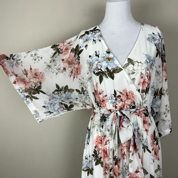 BALTIC BORN Maxi‎ Dress Womens Large White Floral Belted V-Neck Feminine Flowy L - Image 2