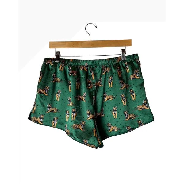 Ekouaer Satin Pajama Set Women XL Green Tiger Print Shorts Set Loungewear - Image 10