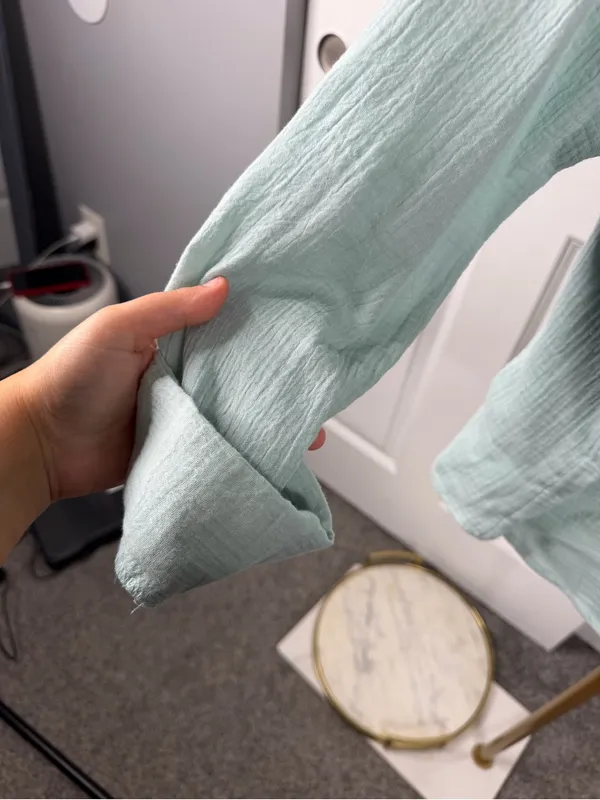 Abercrombie & Fitch NWT Mint Green Cotton Tie Front Gauze Shirt Sz L - Image 6