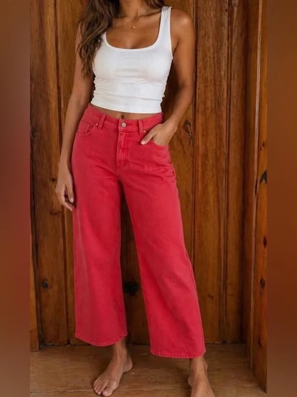 Universal Threads 🆕 Womens High-Rise Wide Leg Jeans Red Ankle Denim Pants Size 16 - Image 8