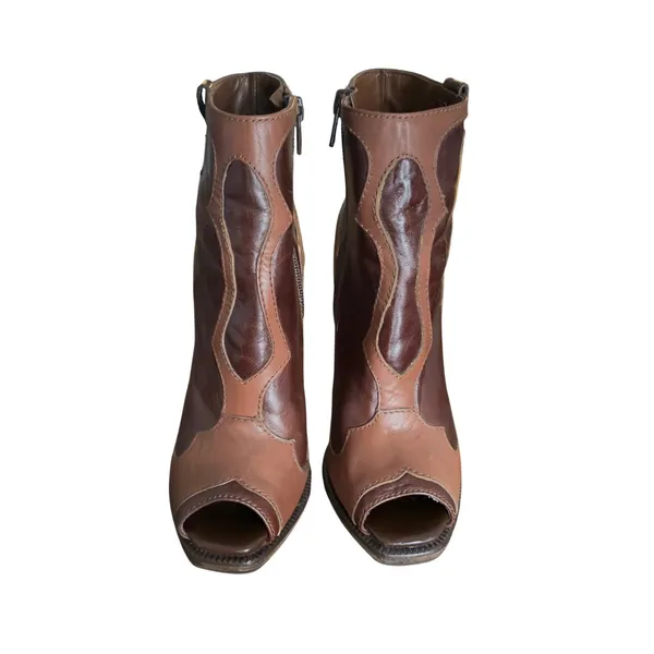 BCBG Generation Peep Toe Heeled Booties Brown Leather Western zip up Women‎ US 6 - Image 2
