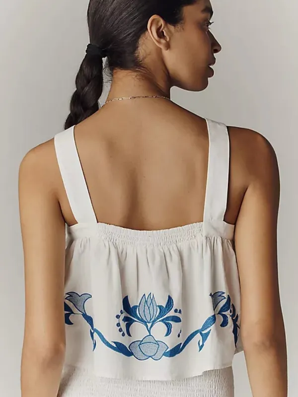 Anthropologie White Cotton Cutwork Embroidered Cropped Scoop Neck Top Size S - Image 11