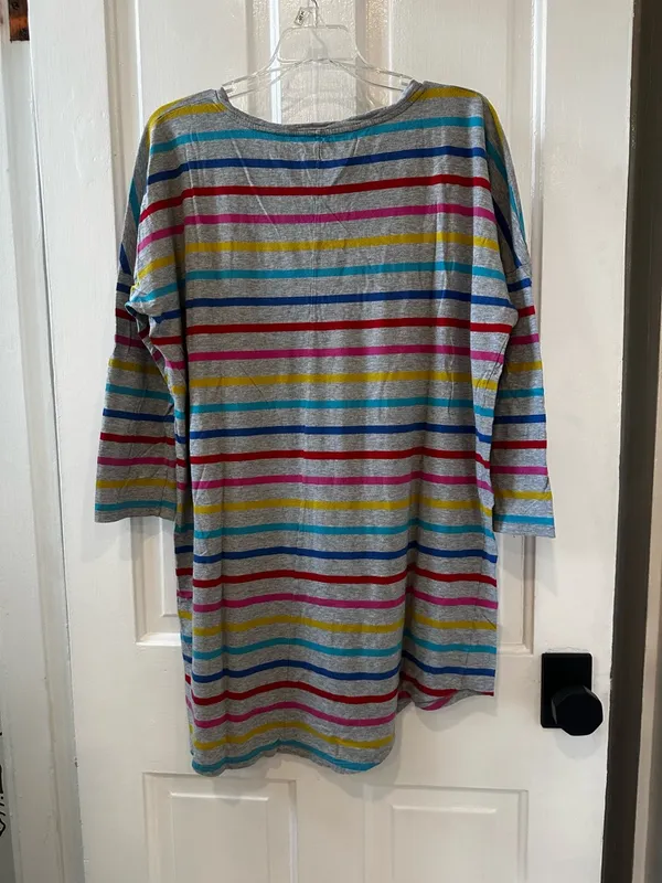 GAP Striped Henley Oversized Sleep Shurt in Gray with Blue, Teal & Red Stripes - Image 2