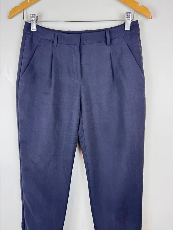Theory Gil Faxon Navy Silk Blend Pleated Tapered Pants Size 00 Made USA - Image 4