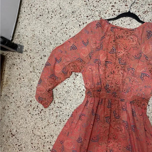 Boemo Anthropologie Revolve Maxi Dress Coral Pink Sz M Ruffle Tiered Long Sleeve - Image 10