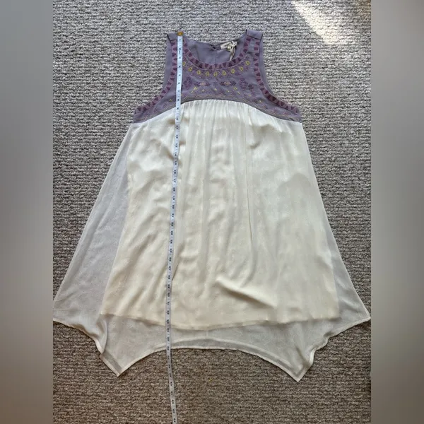 Mystree Embroidered‎ Yoke Dress Crinkle Chiffon Cream Gold Lavender NWT Large - Image 8