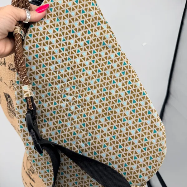 KAVU Rope Sling Backpack Geometric Print Adjustable Strap‎ Teal Tan Brown Travel - Image 5