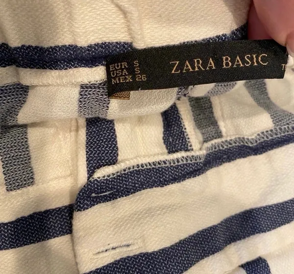 Zara High Waist White Blue Stripe Shorts S Cuff Nautical Preppy - Image 5
