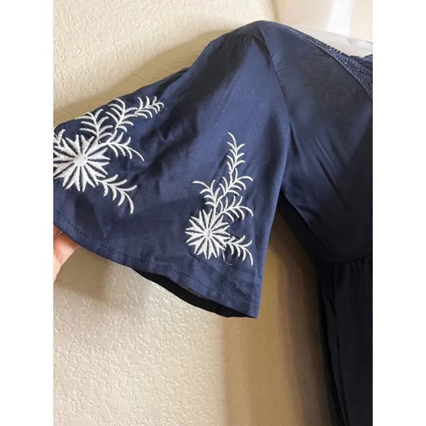 Violet Skies Womens Small Midi Dress Navy Blue Embroidered Boho Crochet Lace NEW - Image 6