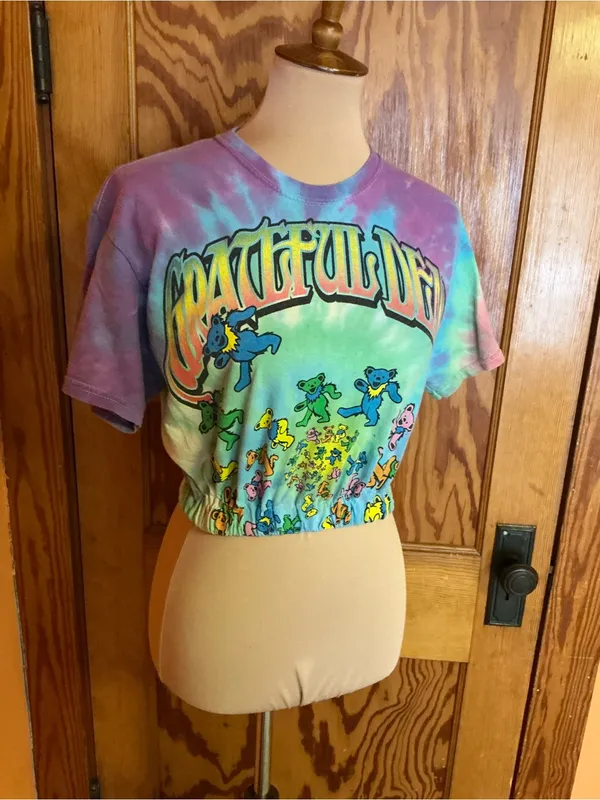 2015 Grateful Dead Tie Dye Crop Top Medium Dancing Bears Graphic Tee Custom Crop - Image 6