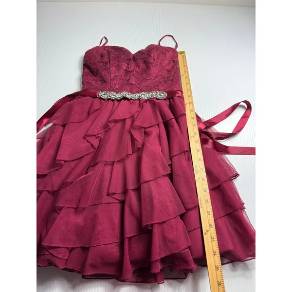 Love Reign Burgundy Lace Ruffle Beaded Waist Corset‎ Prom Party Dress Size 1 - Image 2