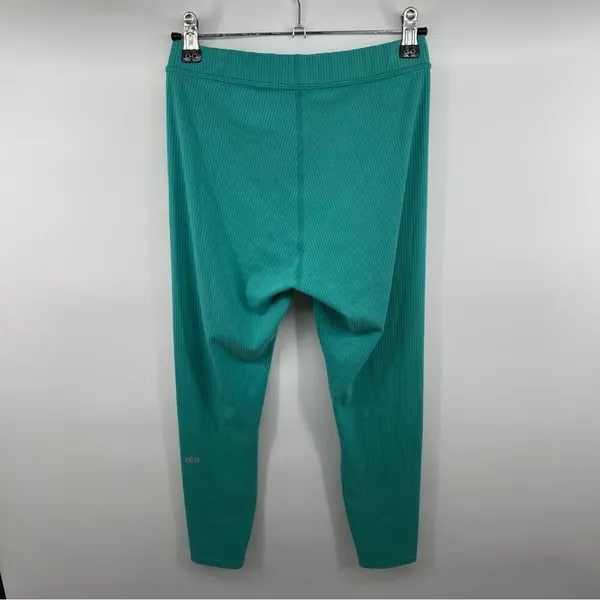 Alo Yoga Teal Blissful High-Waisted Ribbed Leggings Full Length Sz S Athleisure - Image 9