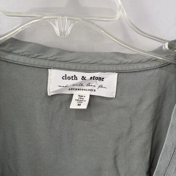 Anthropologie Cloth & Stone Sage Green V-Neck Short Sleeve‎ Tie Waist Dress Med - Image 5