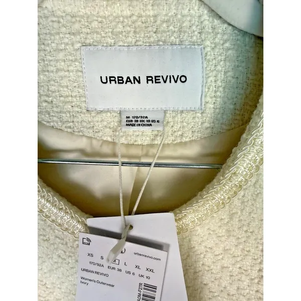 URBAN REVIVO‎ Jacket Womens M White Tweed Business Classic JackieO Academia - Image 3