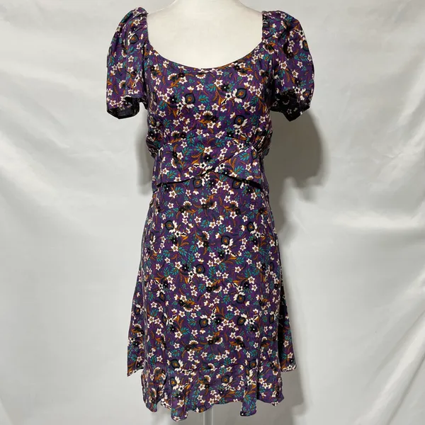 New Band Of The Free Floral Print Crossover Waist Mini Dress Purple Size Medium - Image 6