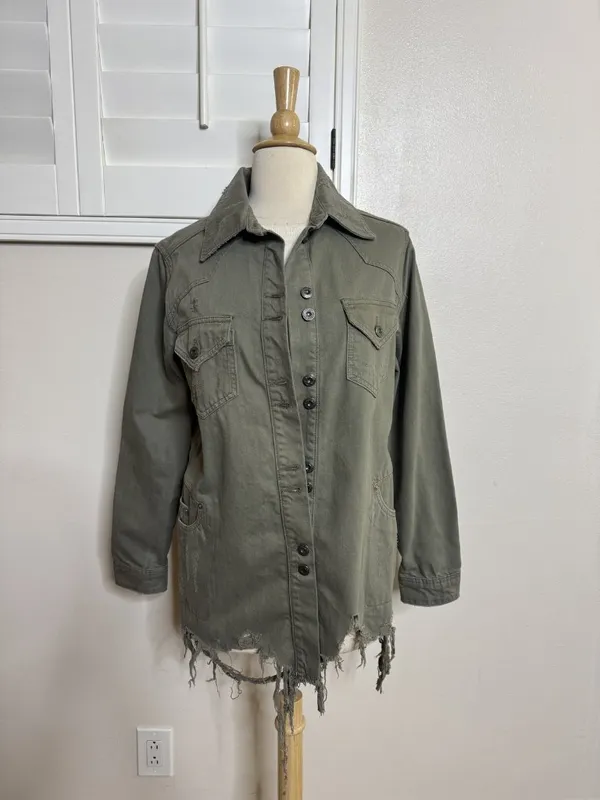 Free People Size Extra Small (XS) Women's Green Military Style Cotton Blend Jack - Image 3
