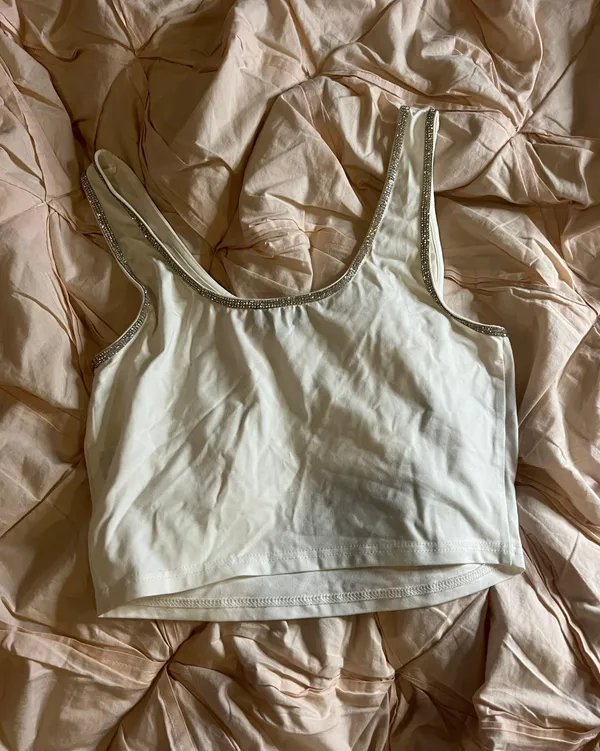 MD Drama Michele White Stretch Jewel Crop Top - Image 2