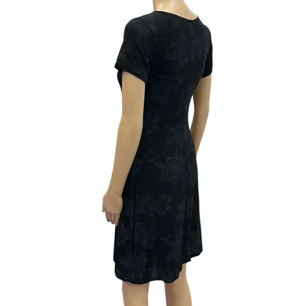 Vintage ESSE Floral Black and Gray Short Sleeve A Line Fit Flare Dress Size M - Image 5