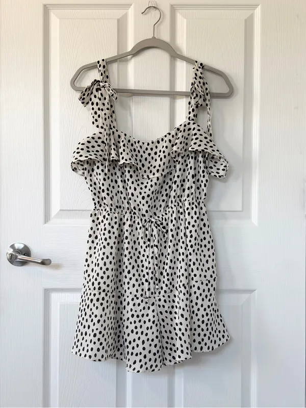 Altar'd State Black and White Polka Dot Ruffle Romper - Image 2
