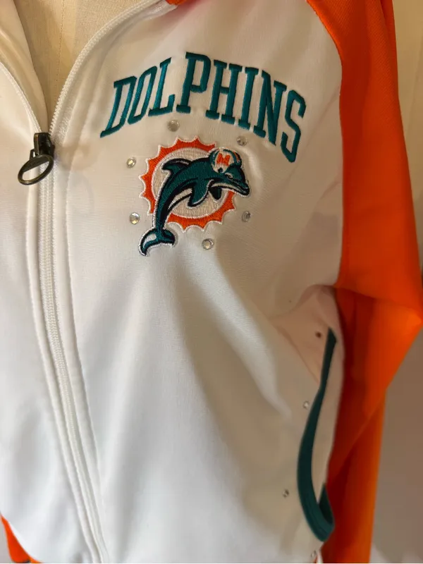 Reebok Miami Dolphins White and Orange Athletic Zip Jacket Sz M - Image 3