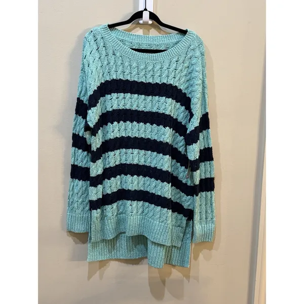 NWT Anthropologie Pilcro Cable Sweater Size Large Tunic Striped Linen Cotton - Image 4
