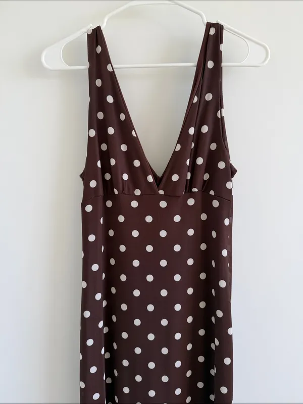 Blue Blush Polka Dot Brown Sleeveless V-Neck Maxi Dress - Image 2
