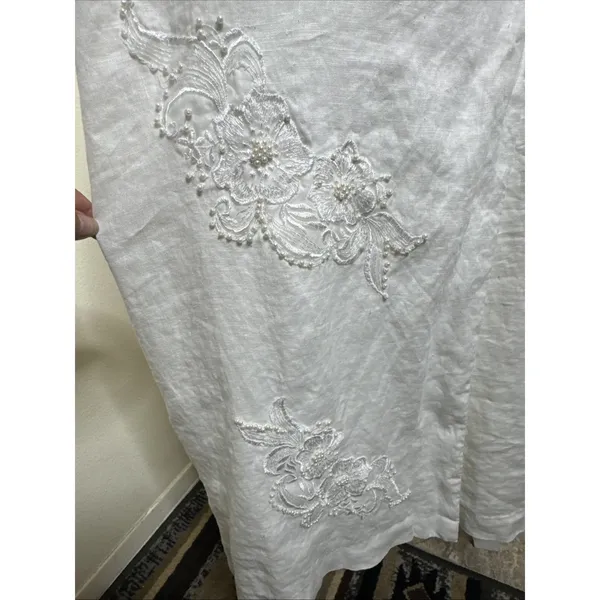 Carol Little White Linen Romantic Maxi Sz 14 Floral Embroidered Minimalist Dress - Image 3