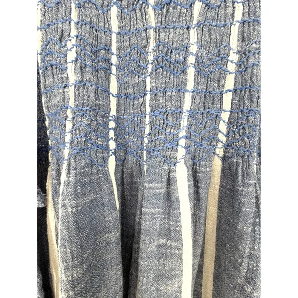 Free People Obi Posey Smocked Tank Top Striped Boho Hippie M Blue White Fringe - Image 6